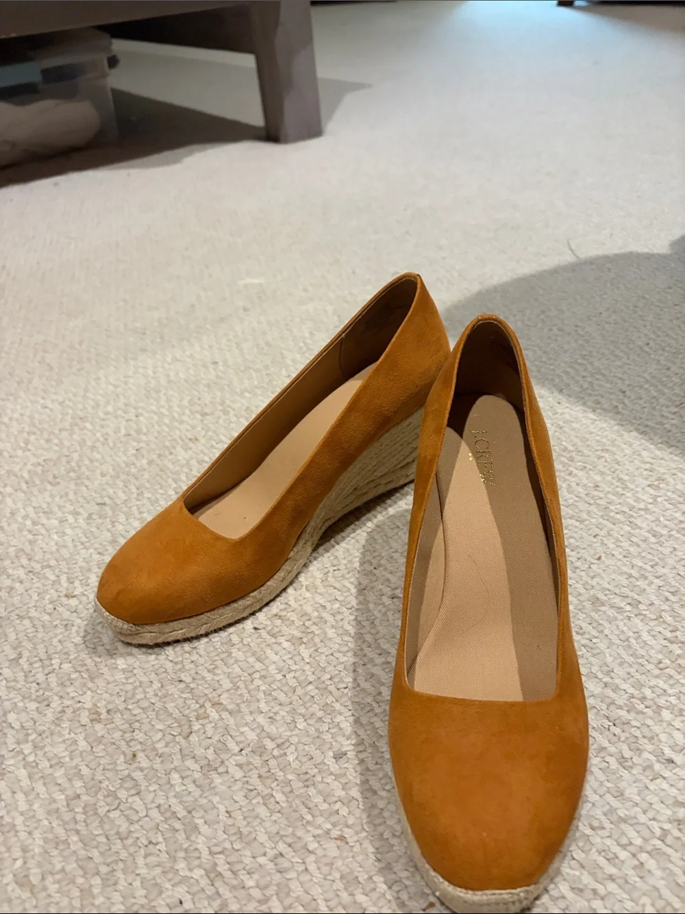 J. Crew Suede Espadrille Wedge Pumps in Cognac